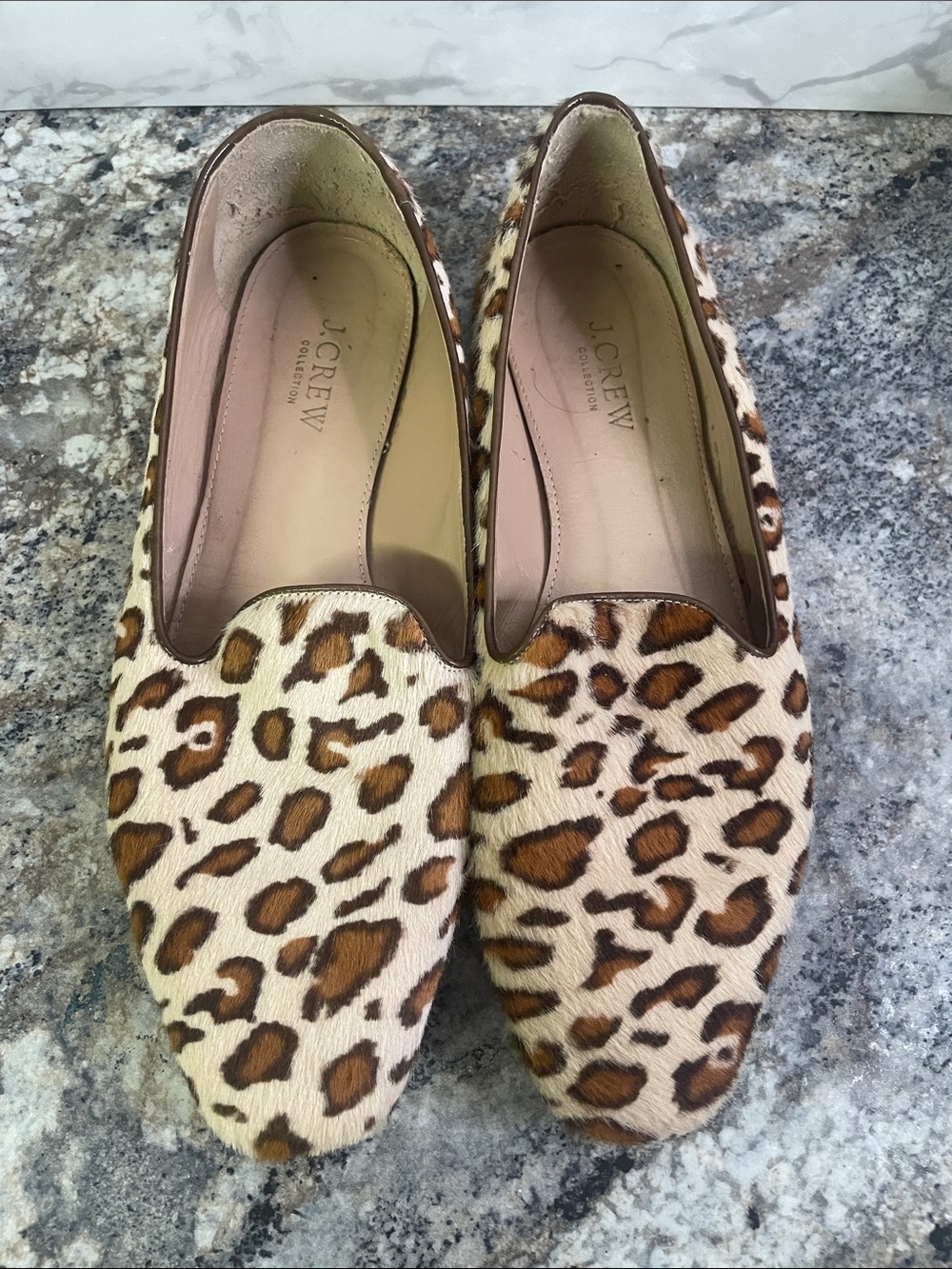 J. Crew Leopard Haircalf Loafers in Brown and Cream